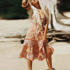 Boho Sundress Sleeveless Strap Rayon Floral Beach Dress