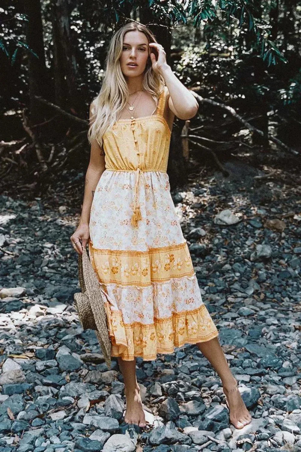 Boho Sundress Sleeveless Strap Rayon Floral Beach Dress