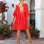 Boho Tunic Beach Wear Loose Cover-Up For Women Vintage V-Neck Mini Summer Dress