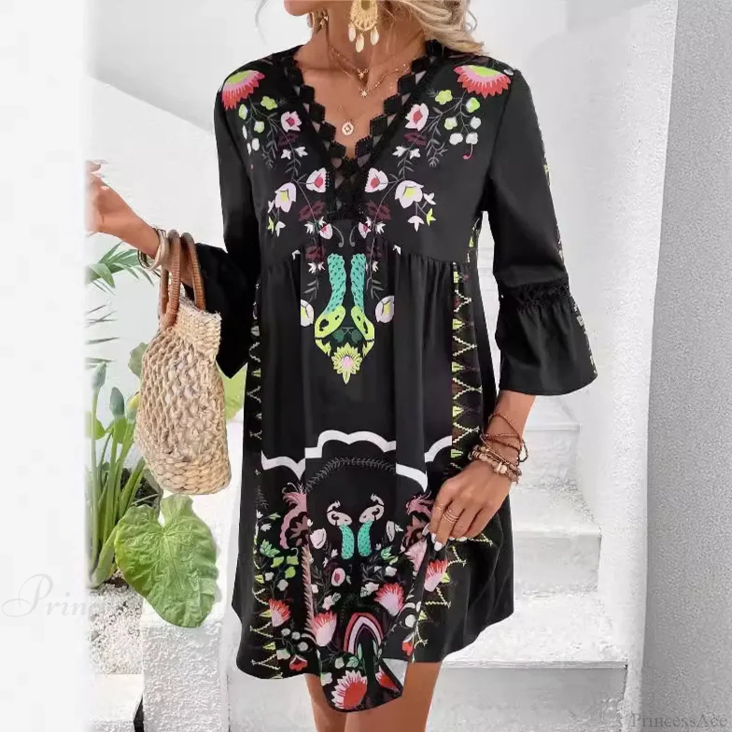 Boho V-Neck Floral Party Dress