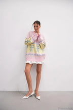 Bow Color Block Crew Neck Outer Wear Warm Lazy Knit Sweater