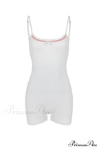 Bow-Tie Backless Bodycon Cami Rompers With Lacework