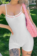 Bow-Tie Backless Bodycon Cami Rompers With Lacework