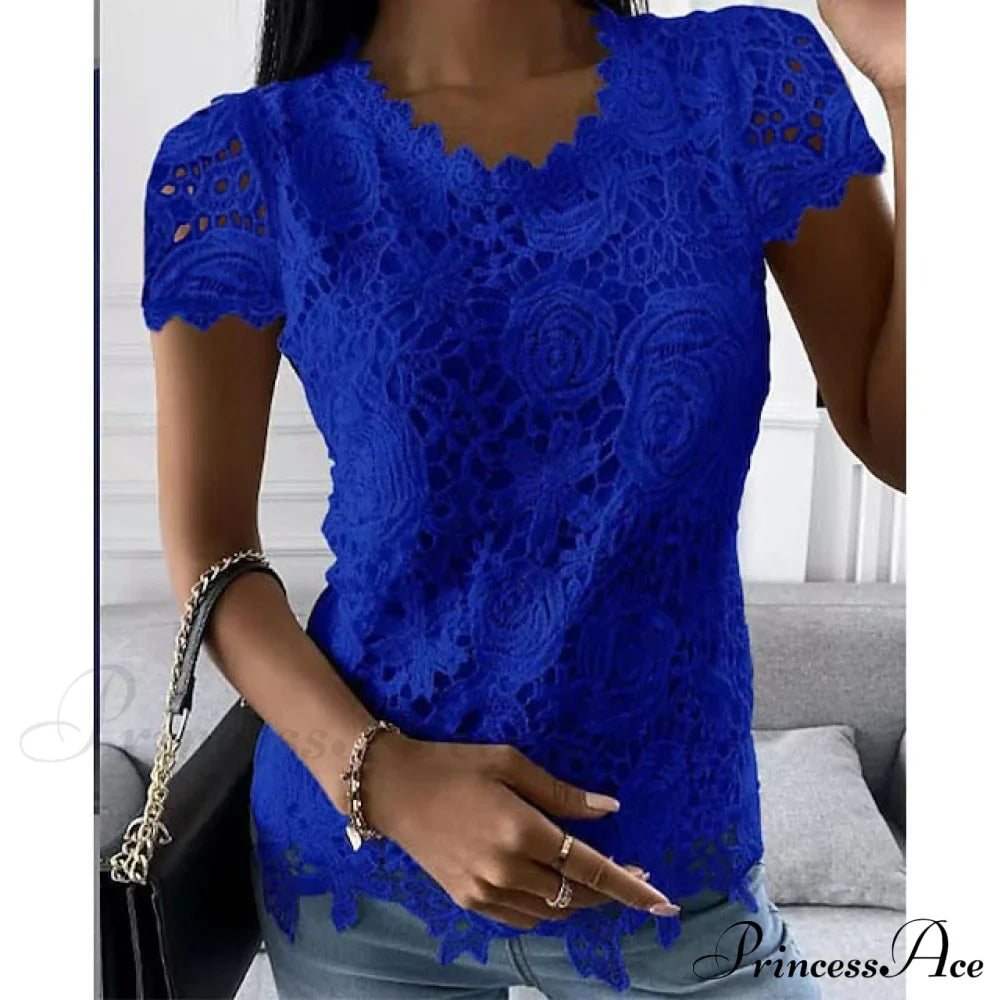 Brief Pink Neck White Casual Blouse Round Black Lace Arm Basic Plain