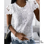 Brief Pink Neck White Casual Blouse Round Black Lace Arm Basic Plain
