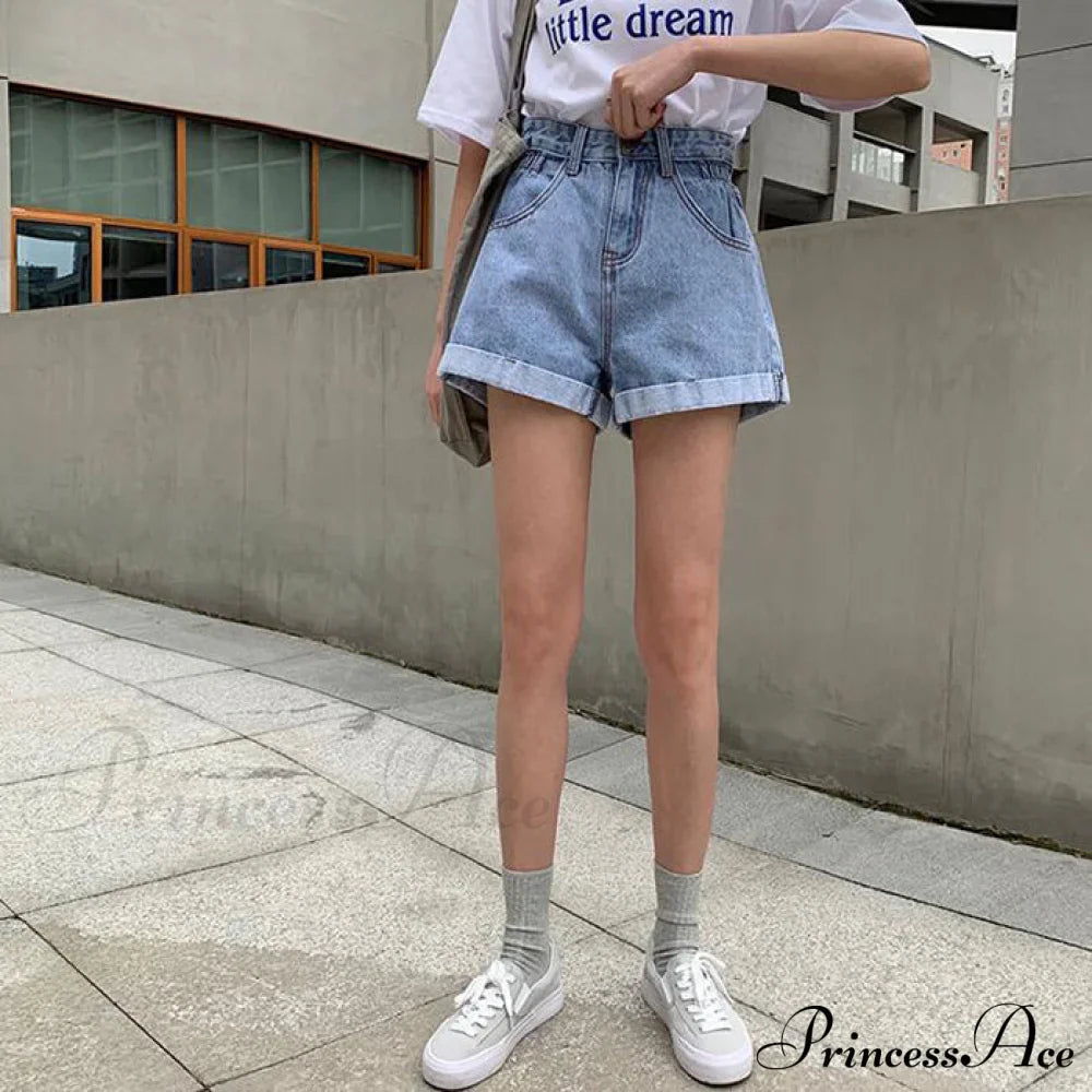 Brief Warm-Season Casual Waist Elastic Leg Women High Jeans Shorts Denim Wide Loose Size Plus
