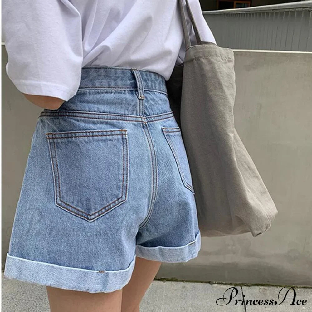 Brief Warm-Season Casual Waist Elastic Leg Women High Jeans Shorts Denim Wide Loose Size Plus