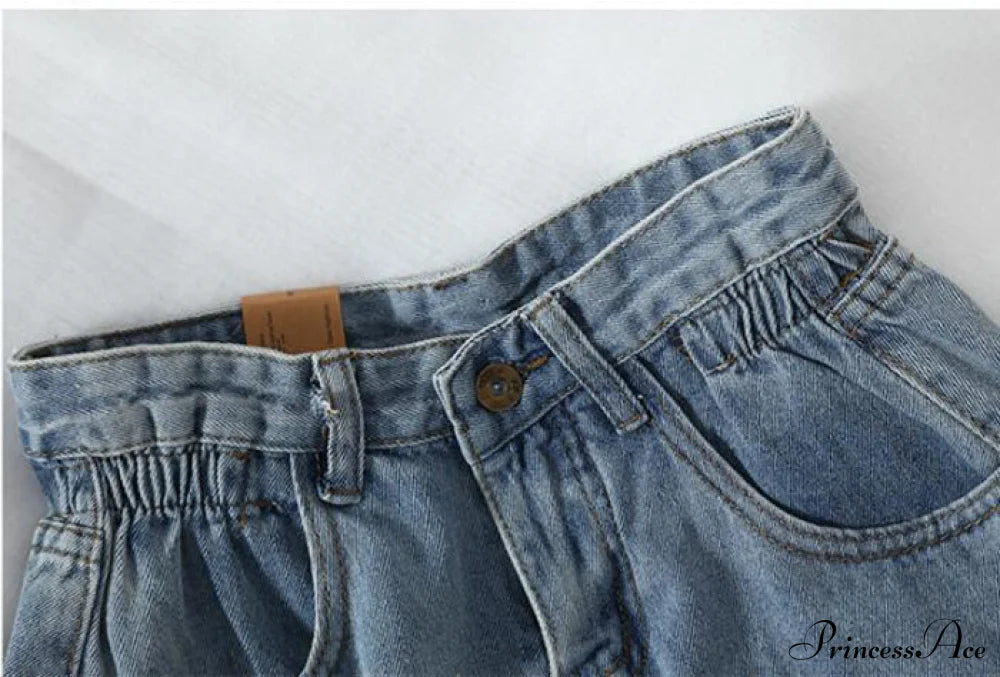 Brief Warm-Season Casual Waist Elastic Leg Women High Jeans Shorts Denim Wide Loose Size Plus