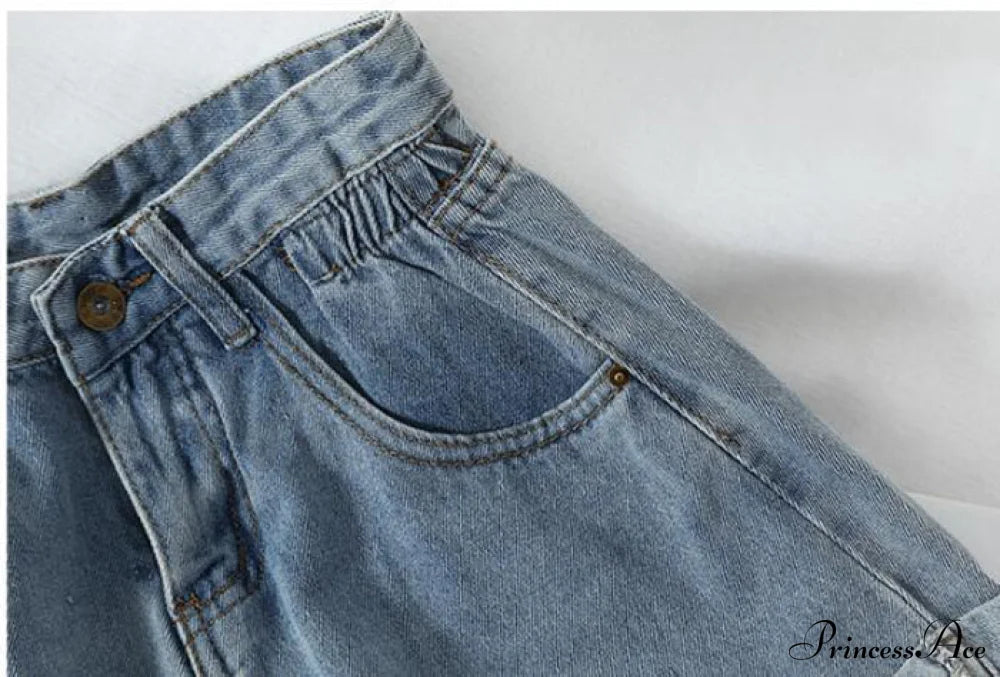 Brief Warm-Season Casual Waist Elastic Leg Women High Jeans Shorts Denim Wide Loose Size Plus