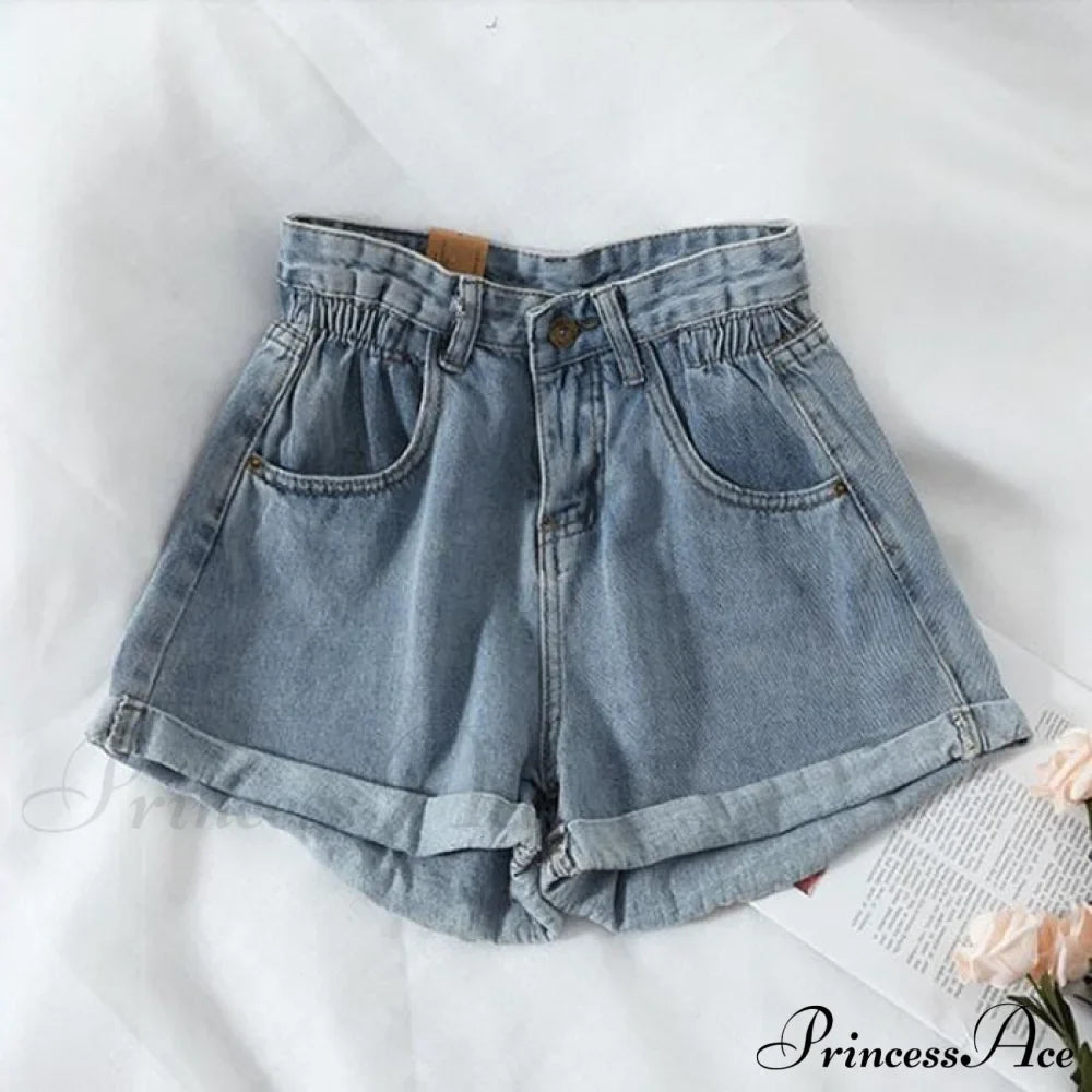 Brief Warm-Season Casual Waist Elastic Leg Women High Jeans Shorts Denim Wide Loose Size Plus