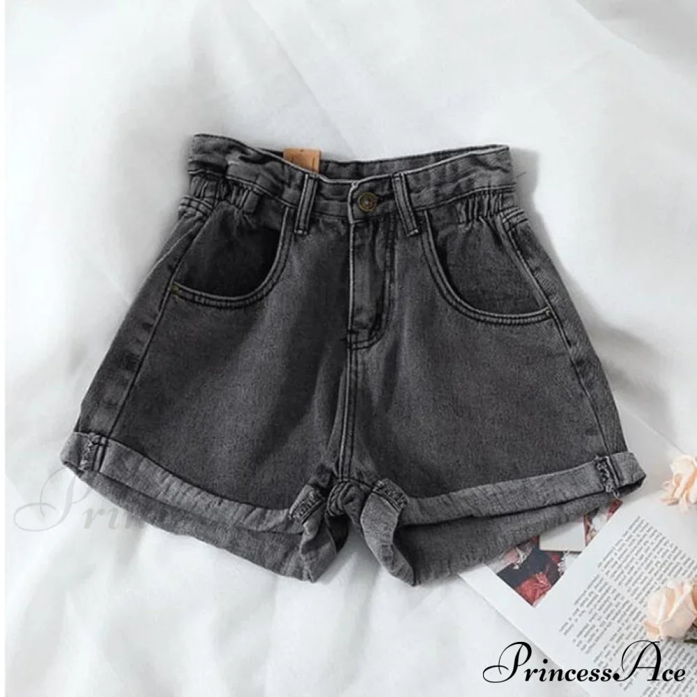 Brief Warm-Season Casual Waist Elastic Leg Women High Jeans Shorts Denim Wide Loose Size Plus