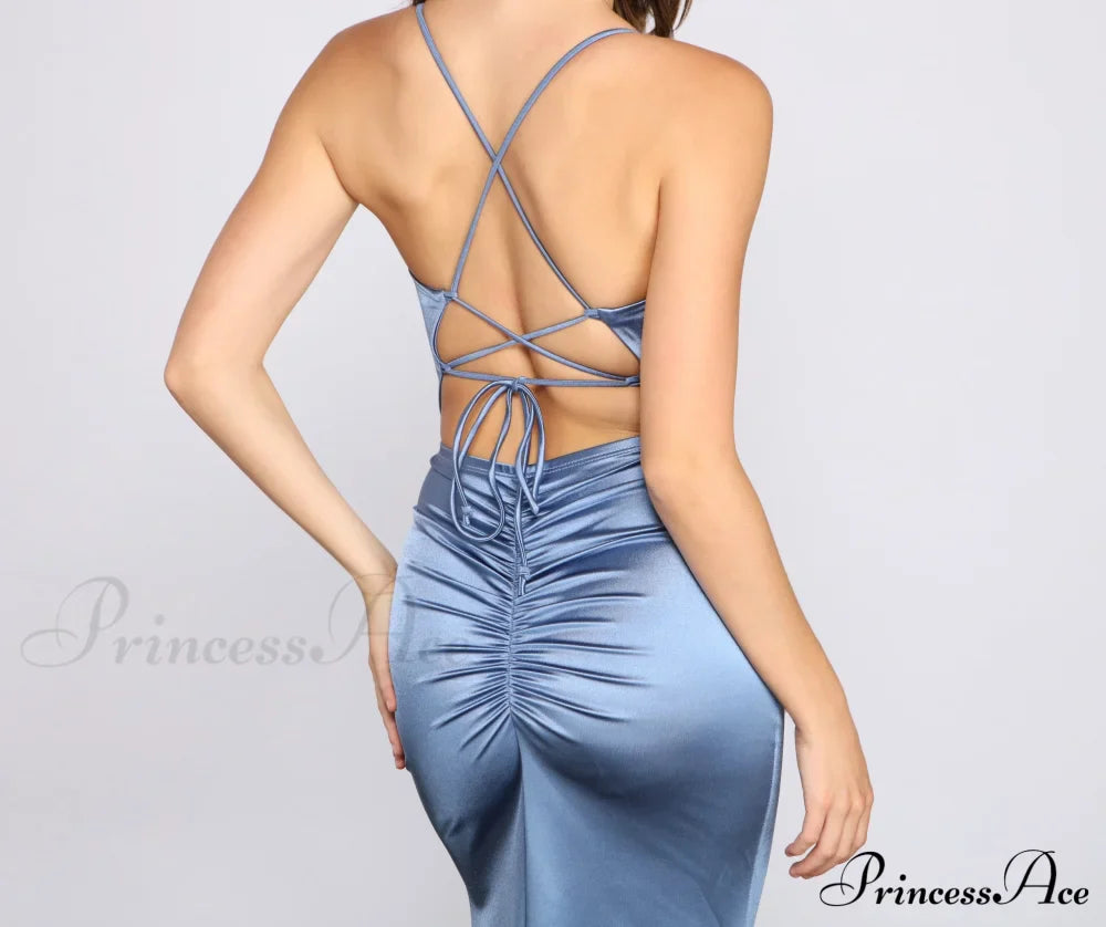 Bristol Formal Stylish Satin Lace-Up Dress