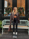 Brown Cropped Lapel Leather Coat