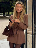 Brown Elegant Single Breasted Suit Coat
