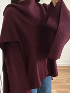 Burgundy Knit Jacket With Scarf Coat