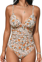 Burgundy Shirring Deep V One Piece Set