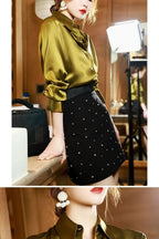 Button Satin - Blouse Silk Luxury Office Crepe Up Elegant Top