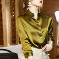 Button Satin - Blouse Silk Luxury Office Crepe Up Elegant Top