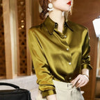 Button Satin - Blouse Silk Luxury Office Crepe Up Elegant Top
