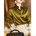 Button Satin - Blouse Silk Luxury Office Crepe Up Elegant Top