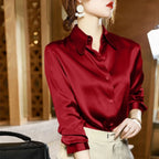 Button Satin - Blouse Silk Luxury Office Crepe Up Elegant Top