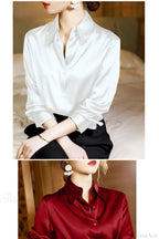 Button Satin - Blouse Silk Luxury Office Crepe Up Elegant Top