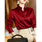 Button Satin - Blouse Silk Luxury Office Crepe Up Elegant Top