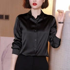 Button Satin - Blouse Silk Luxury Office Crepe Up Elegant Top