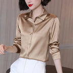 Button Satin - Blouse Silk Luxury Office Crepe Up Elegant Top