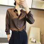 Button Satin - Blouse Silk Luxury Office Crepe Up Elegant Top
