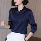 Button Satin - Blouse Silk Luxury Office Crepe Up Elegant Top