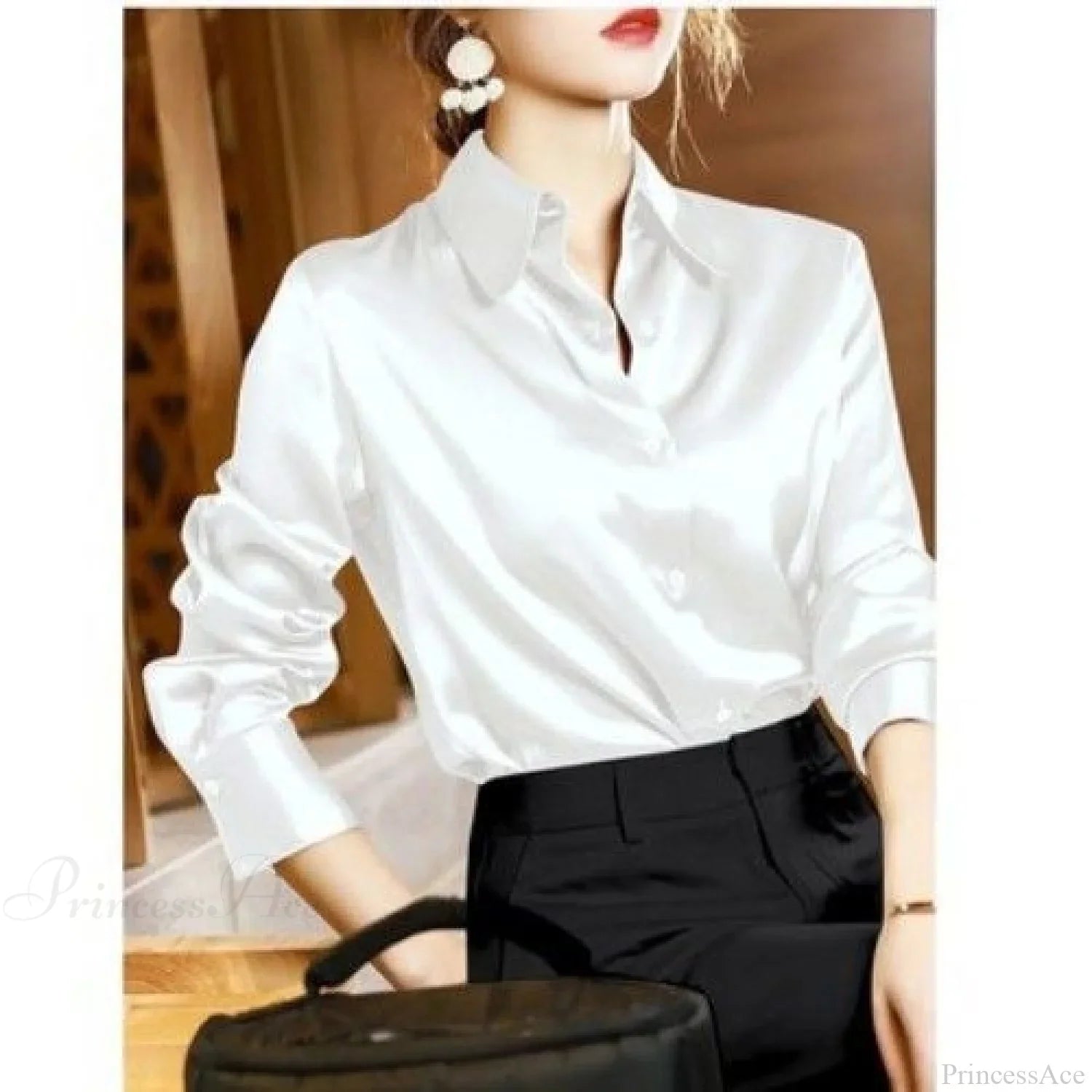 Button Satin - Blouse Silk Luxury Office Crepe Up Elegant Top