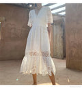 Button Up Embroidery Lantern Sleeve Cotton Boho Dress