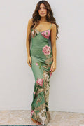 Print V-Neck Spaghetti Strap Backless Maxi Dress