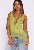 White Lace Tie Backless Tank Top