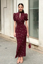 Elegant Floral Deep V Bodycon Maxi Dress