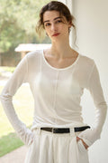 Tencel Wool Blend Round Neck Knit Top