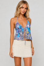 Leopard Floral Tie Halter Top
