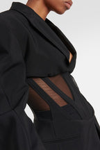 Stylish V-Neck Sheer Mesh Blazer