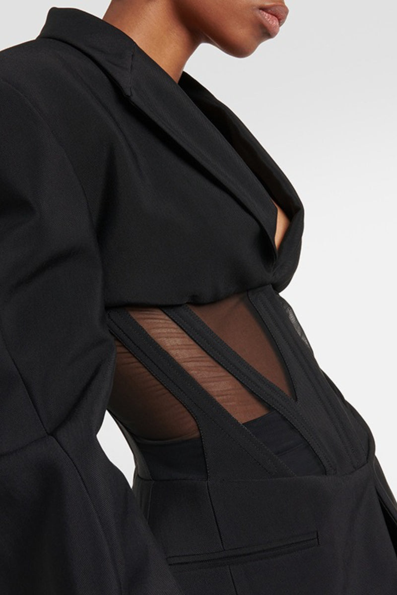 Stylish V-Neck Sheer Mesh Blazer