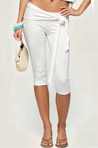 Low Rise Lace Up Stretchy Capri Pants