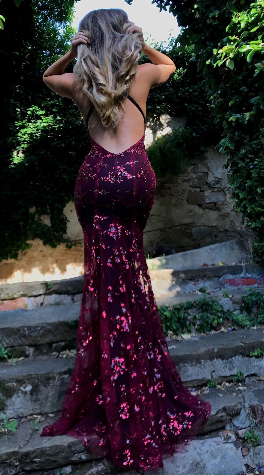 Sequin Backless V-Neck Strappy Tie Dress Party
