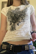 Gothic Dark Print Ripped Slim T-Shirt