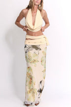 Backless Halter Top Slim Printed Maxi Skirt Set