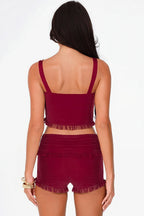 Snap Button Cami Top Slim Ruffle Shorts Skirt Set
