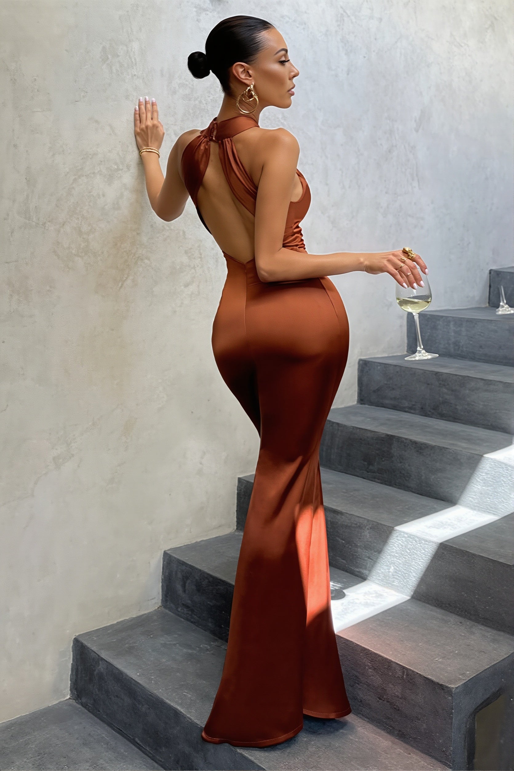 Solid Slim Backless Sleeveless Maxi Dress