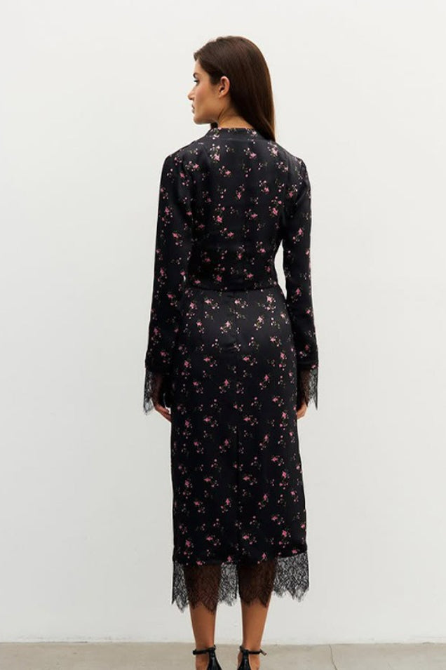 Slim Floral Print Long Sleeve Skirt Set
