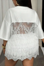 Number Print Loose Street Sheer Lace T-Shirt