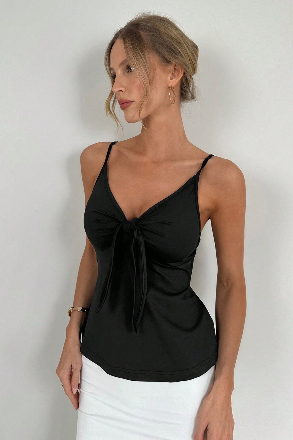 Minimal Solid Tie Slim Cami Top