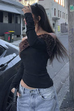 Asymmetric Fuzzy Off Shoulder Long Sleeve Tee
